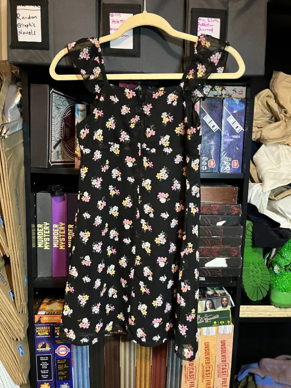 Art Class Girls Black Floral Ruffle Sleeve Dress Size L 10/12